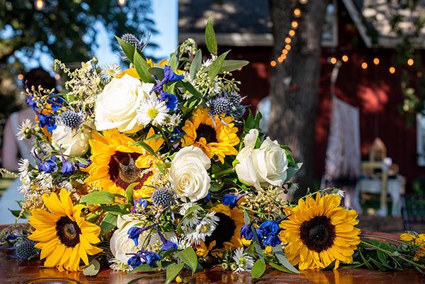 floral bridal bouquet close up at Rough and Ready Vineyards outdoor wedding