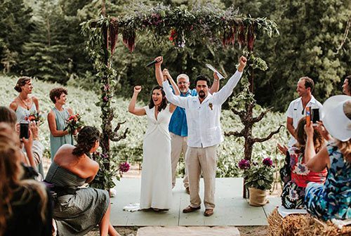 Newly married couple celebrates directly after their ceremony