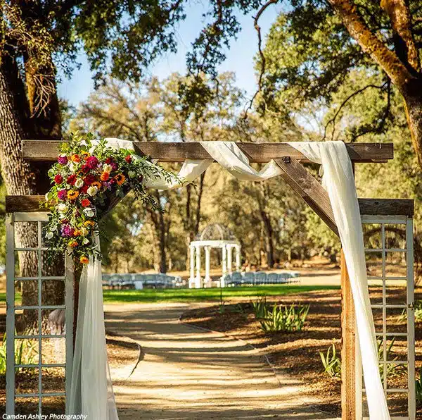 Path at the Rough & Ready Vineyards to wedding gazebo. Photo by Camden Ashley Photography