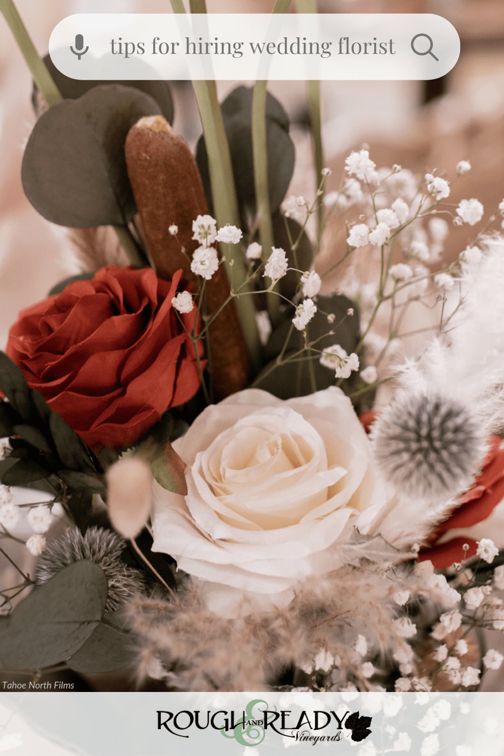 Pinterest graphic on tips for hiring wedding florist