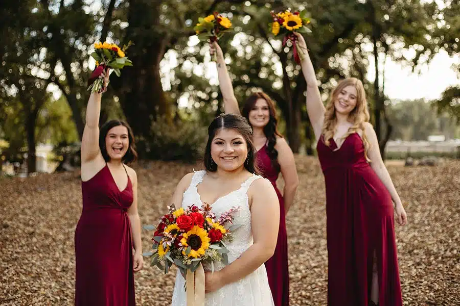 bridesmaids-nj Bride Natalie poses with three of her bridesmaids