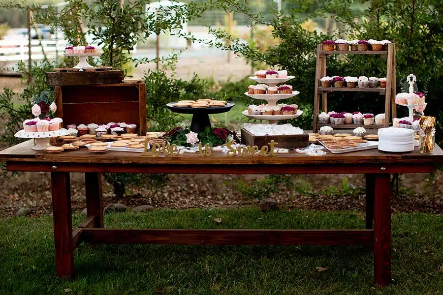 the dessert table and Brooke and Brandon's wedding