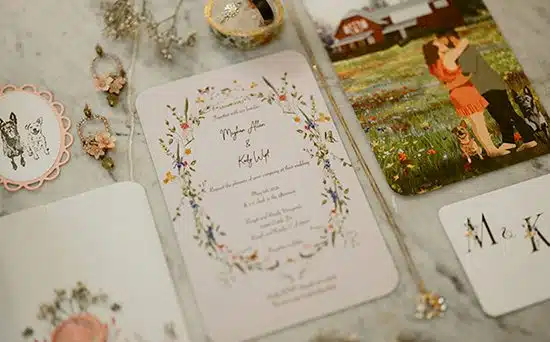 Wedding invitation for a Rough & Ready Vineyards spring wedding. Photo by Heidi Peinthor Photography