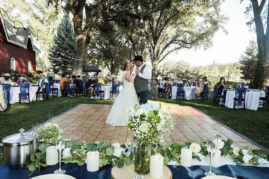 RondaMichaelDanceFloor Bride and groom on dance floor at Rough and Ready Vineyards
