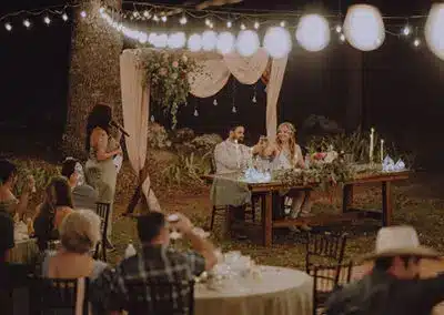 The maid of honor speaks at a Napa Valley themed wedding in Nevada County