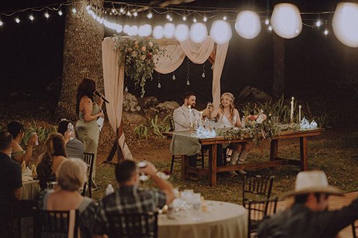 The maid of honor speaks at a Napa Valley themed wedding in Nevada County