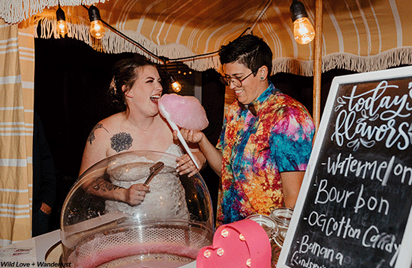 Cotton candy cart at our Nevada County wedding venue. Photo by Wild Love + Wanderlust