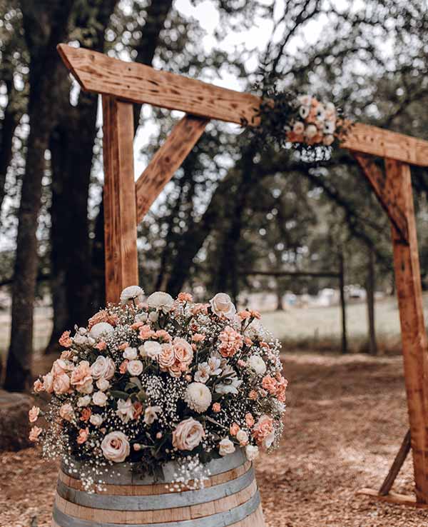 close up of wedding arch with flowers