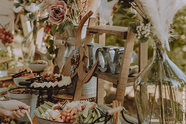 Wedding food served at Kasey and Maddy's celebration. Photo by Dream Capture Studios