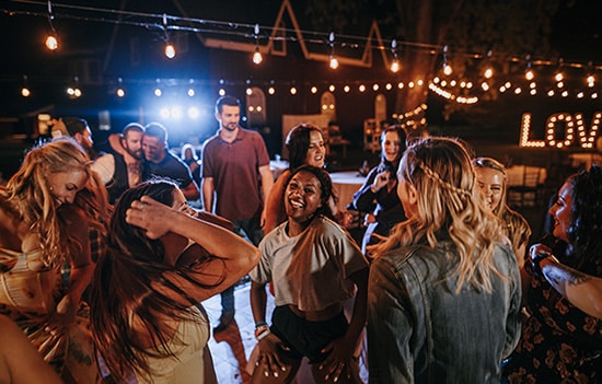 Wedding guests letting loose on the dance floor at Rough & Ready Vineyards. photo by Ashton Imagery