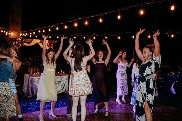 market lights dancing under market lights at Rough and Ready Vineyards