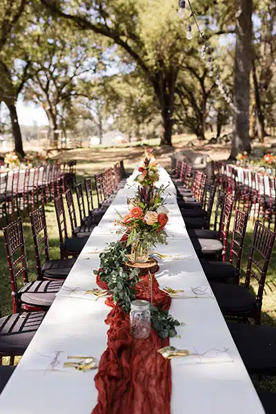 Reception tables at Sierra Foothills wedding venue Rough and Ready Vineyards