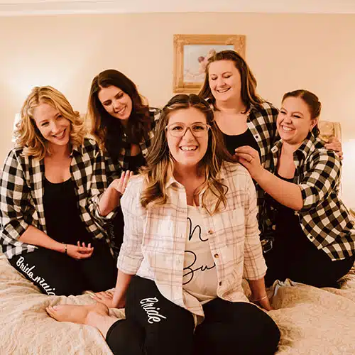 bridesmaid with party in master bedroom bridesmaid with party in master bedroom